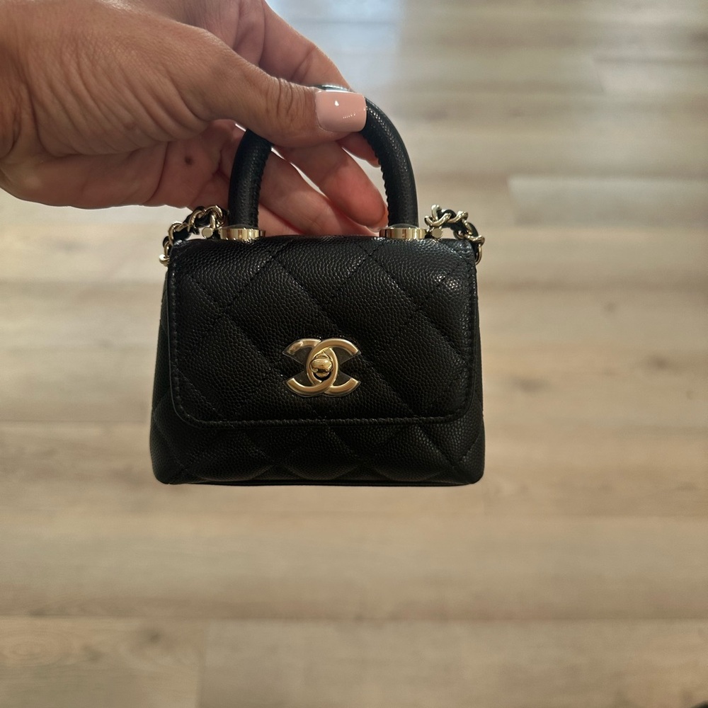 Chanel Black Caviar Quilted Nano Coco Handle Bag with Iconic CC Logo - Picture 4 of 7